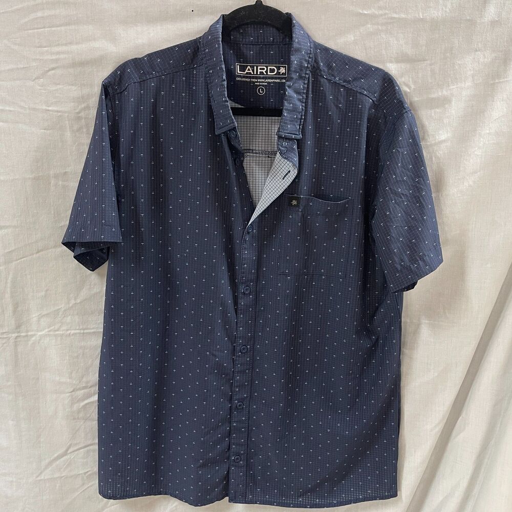Laird Golf Active Shirt Button Up Blue Print Size Large